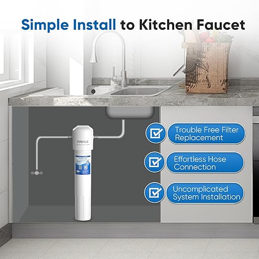 PUREPLUS Under Sink Water Filter, 40,000 Gallons Capacity, 99.99% Chlorine Reduction, NSF/ANSI 42 Certified, Removes Heavy Metals and Chlorine, Direct Connect Under Counter Water Filtration System