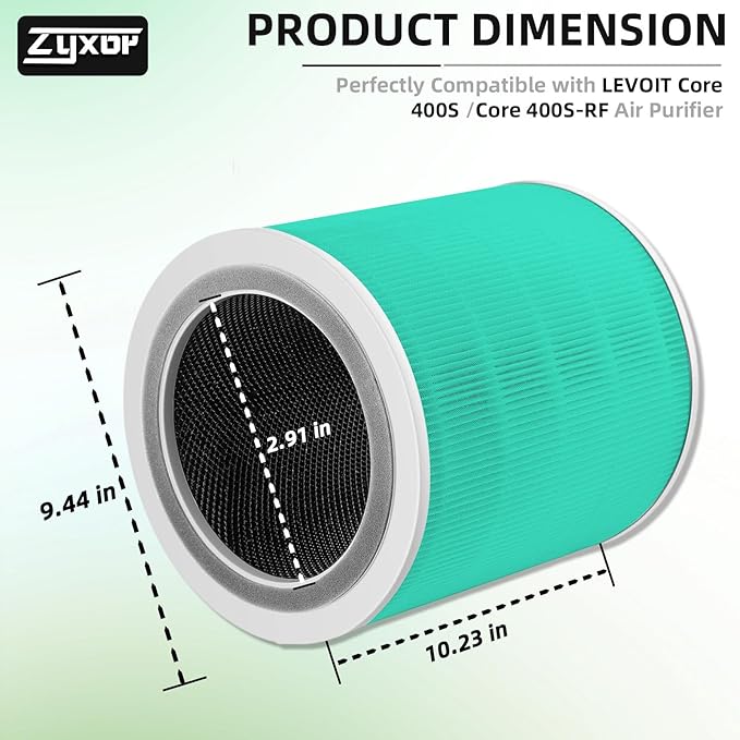 Core 400S Toxin Absorber Replacement Filter Compatible with LEVOIT Core 400S & Core 400S-P Air Purifier, 3-in-1 Activated Carbon Pre-Filter, Core400S-RF-TX (LRF-C401-GUS), 1 Pack, Green