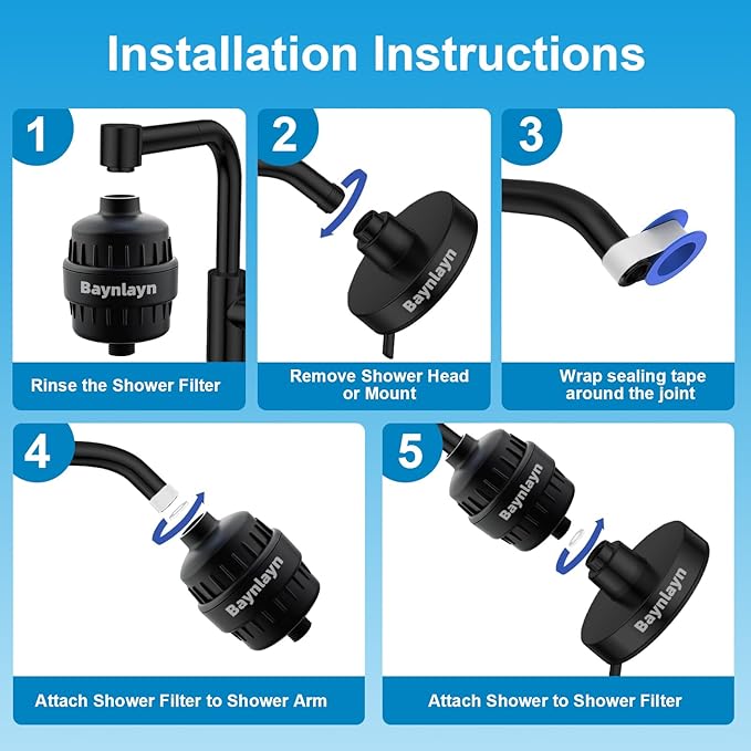 shower filters to remove toxic chemicals-shower water filter-filtered shower head-filtration can remove 99% of chlorine, heavy metals, fluoride, significantly improve skin scalp (Matte Black)