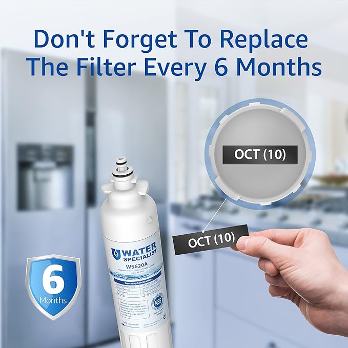 Waterspecialist ADQ73613401 Refrigerator Water Filter, Replacement for LG® LT800P®-6 Month / 200 Gallon, ADQ73613408, ADQ73613402, ADQ75795104, Kenmore 9490, LSXS26326S, LMXC23746S, 46-9490, 3 Pack