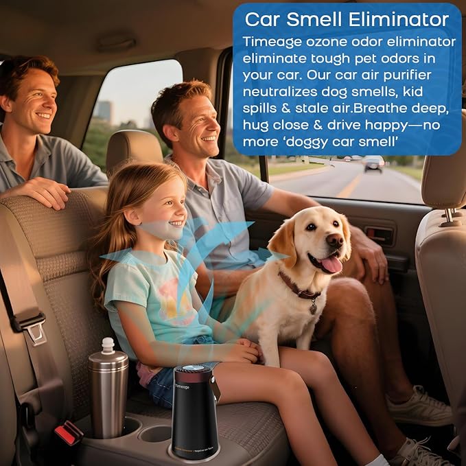 Ozone Generator for Car, 2 in 1 Odor eliminator and Air Ionizer to Remove Smoke Smell, Pet Odor, Dust Mites,PM2.5, Allergens, Portable Rechargeable Air Purifier for Home Room or Travel Purple