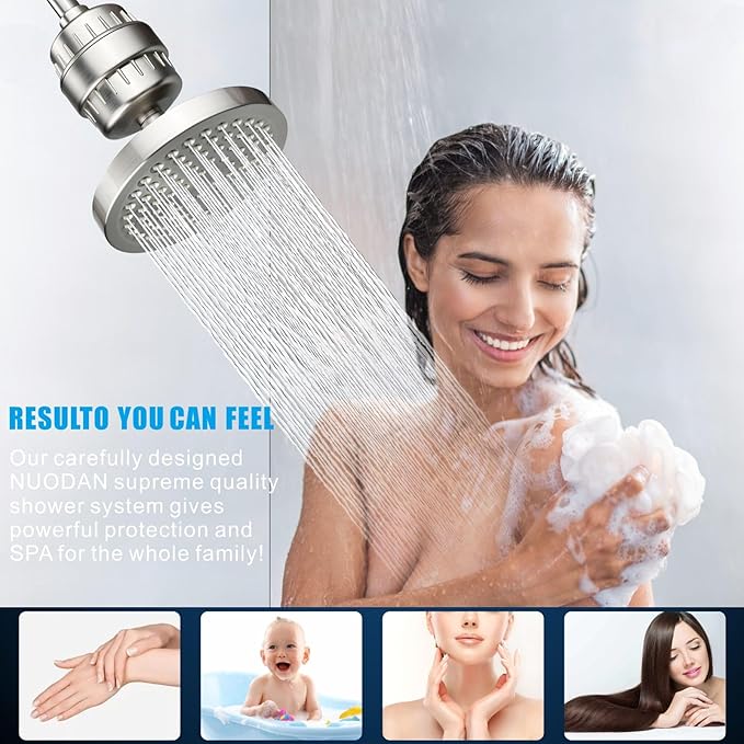 Filtered Shower Head, High Pressure Rain Shower Head Filter Set for Hard Water Removes Chlorine and Harmful Substances (Brushed Nickel)