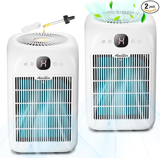 Air Purifiers for Home Bedroom Large Room, Powerful DC Motor Covers Up to 908 ft² Each One, HEPA Filter, Sleep Mode, Aromatherapy, for Smoke, Pet Dander, Allergies Pet Hair, Pollutants Odor, 2 Pack