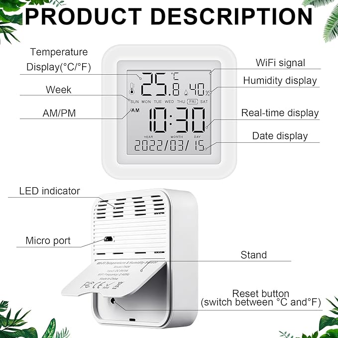 Flutesan 2 Pcs Smart Wireless Temperature Monitor Humidity Monitor Wireless Hygrometer Thermometer Digital Room Compatible with APP Notification Alert and LCD Display House