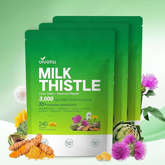 Milk Thistle Liver Detox Capsules, 3000mg Liver Cleanse Detox & Repair, 20-in-1 Advanced Support Complex with Milk Thistle, NAD, NAC, ALA, Dandelion,Glutathione, Artichoke, Turmeric, More, 3 Bag