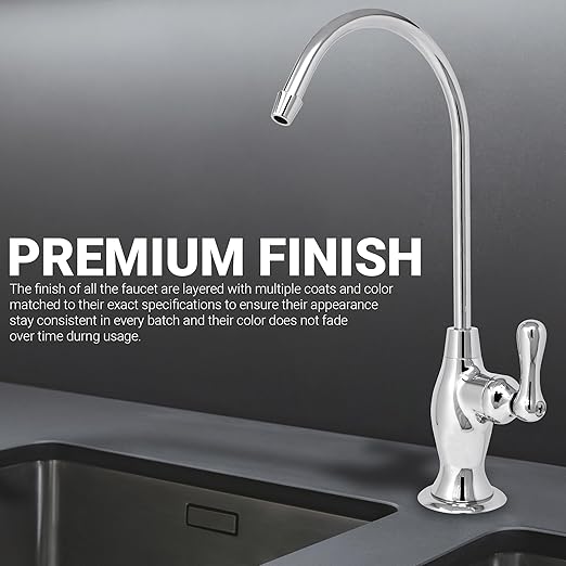 Airgap RO Faucet Reverse Osmosis Drinking Water Filtration System Water Dispenser Spout (Chrome) with Pre-Inserted Tubing and Faucet Wrench. Vase Style. NSF Certified.