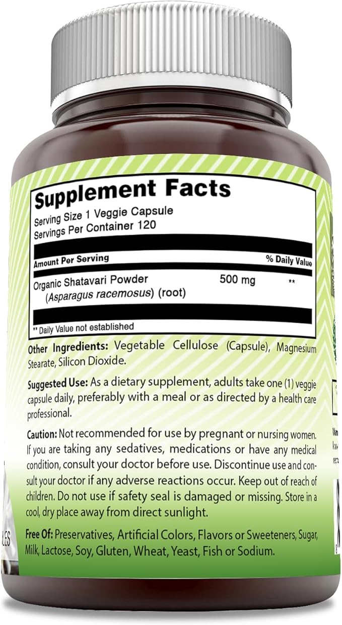 Amazing India Natural Shatavari Supplement | 500 Mg per Serving | 120 Veggie Capsules | Non-GMO | Gluten-Free | Made in USA