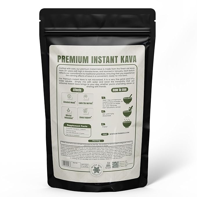 Instant Kava -100% Root Extracted True Kava - Calm Natural Powdered Kava - Easy to Use Instant Kava Fully Water Soluble for Everyone - 6-7 Year Old Roots 4oz Pack