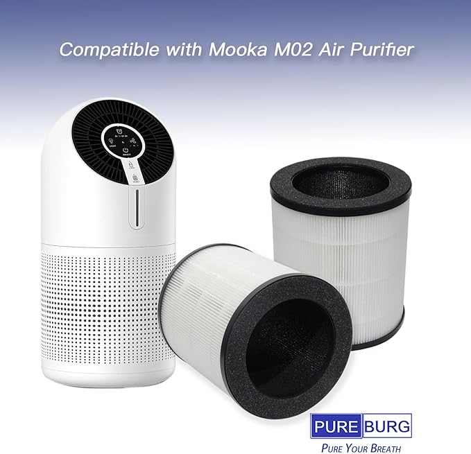 PUREBURG Replacement Filters Compatible with Mooka M02 Air Purifier,2-Pack H13 HEPA 3-stage filtration Activated Carbon 2-in-1 Air Clean Dust VOCs Odor PM2.5