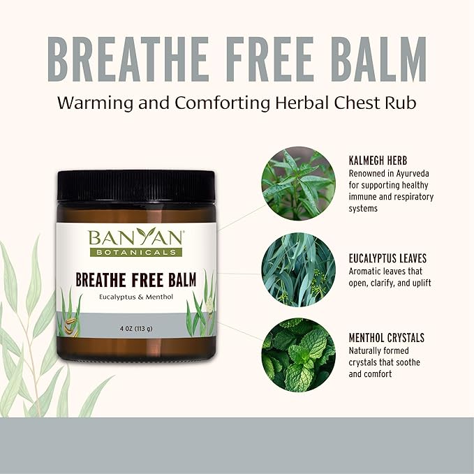 Banyan Botanicals Breathe Free Balm – 99% Organic, Natural Chest Rub with Eucalyptus & Menthol Crystals ­­– for Respiratory Relief & Easy Breathing – 4 oz. – Non GMO Sustainably Sourced Vegetarian