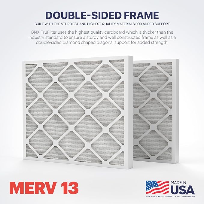 BNX TruFilter 20x24x2 Air Filter MERV 13 (4-Pack) - MADE IN USA - Electrostatic Pleated Air Conditioner HVAC AC Furnace Filters for Allergies, Pollen, Mold, Bacteria, Smoke, Allergen, MPR 1900 FPR 10