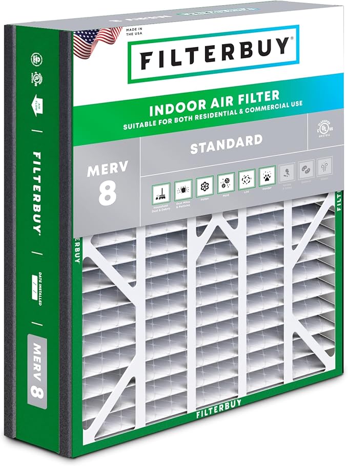 Filterbuy 20x25x5 Air Filter MERV 8 (MPR 700) Dust Defense (1-Pack), Pleated HVAC AC Furnace Filters for Trion Air Bear, Generalaire, Skuttle, and More (Actual Size: 19.63 x 24.13 x 4.88)