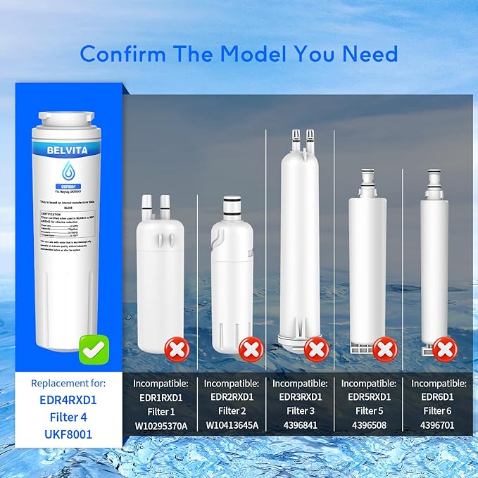 BELVITA Compatible with Whirlpool 4396395,EDR4RXD1B,Maytag UKF8001,EveryDrop Refrigerator Water Filter 4,UKF8001P,PUR UKF800, Puriclean II, 8171032,469992,UKF8001AXX-200,UKF8001AXX-750, 3 Pack