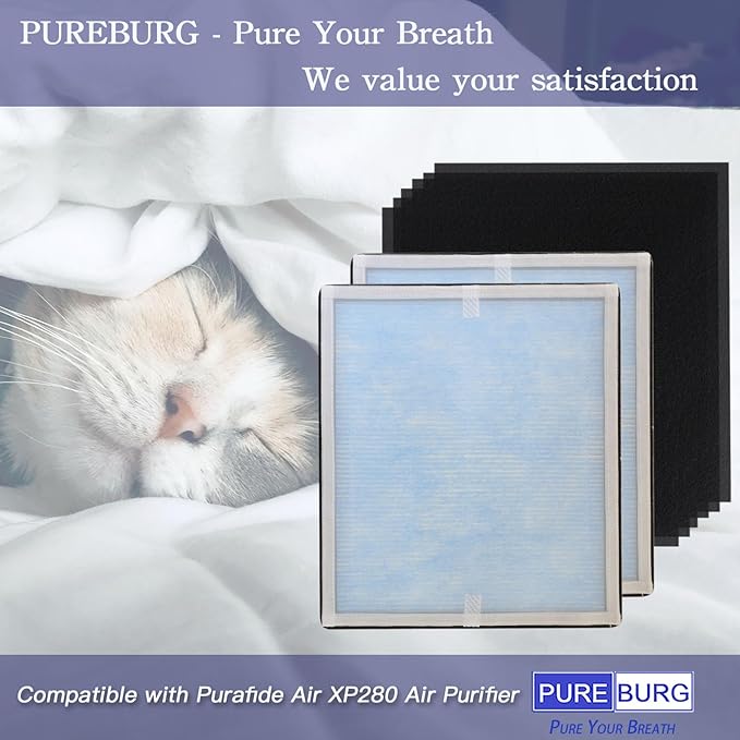 PUREBURG Replacement Filter Set Compatible with Purafide Air XP280 Air Purifier,2-Pack H13 True HEPA Activated Carbon Pre-Filters Air Clean Dust VOCs Odor,