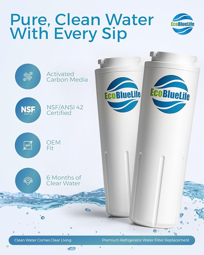 EcoBlueLife Refrigerator Water Filter Replacement - Certified for Chlorine Reduction & Lead-Free Compliance Water Filter for Fridge Compatible with Amana, Maytag Pur, UKF8001, EDR4RXD1 & More Models