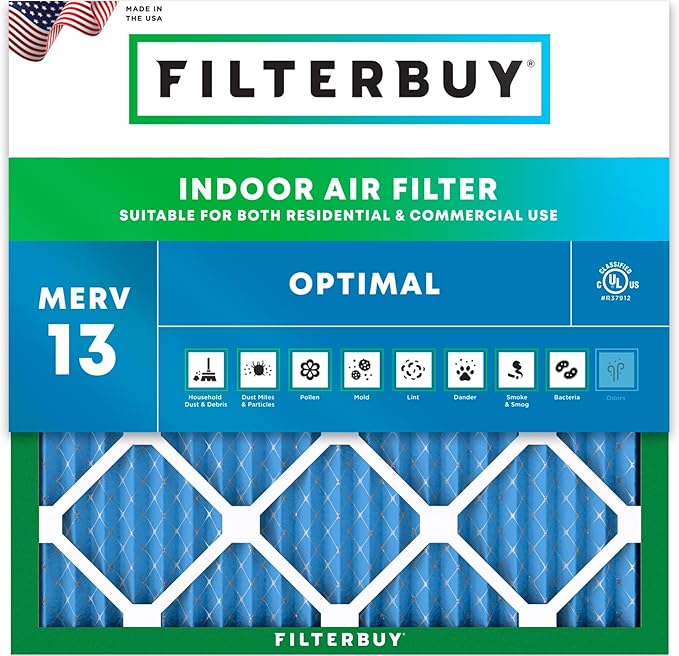 Filterbuy 22x22x1 Air Filter MERV 13 (MPR 1900) Health Defense Replacement (1-Pack), Electrostatic Pleated HVAC AC Furnace Filters, Made in USA (Actual Size: 21.50 x 21.50 x 0.75)