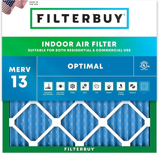 Filterbuy 22x22x1 Air Filter MERV 13 (MPR 1900) Health Defense Replacement (1-Pack), Electrostatic Pleated HVAC AC Furnace Filters, Made in USA (Actual Size: 21.50 x 21.50 x 0.75)