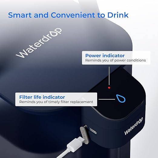 Waterdrop Electric Water Filter Pitcher, Rechargeable Water Dispenser, Instant 200-Gallon 15-Cup Countertop System, NSF/ANSI 401&53&42&372, Reduce PFAS, Lead, Chlorine, Blue, Does not Lower TDS