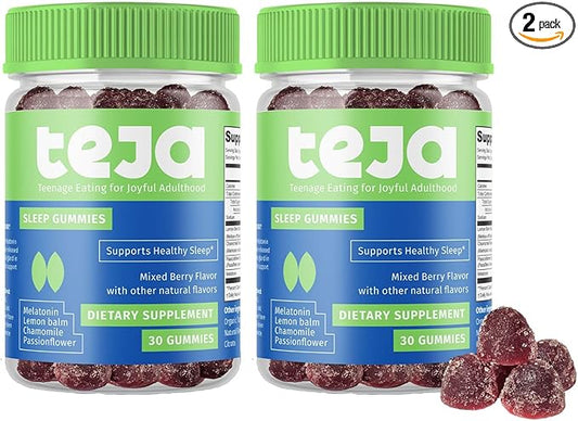 TEJA Sleep Support Gummies for Teens and Adults, 0.3mg Melatonin Chewable Gummy, Melatonin Chewable, 30 Gummies (2 Pack)