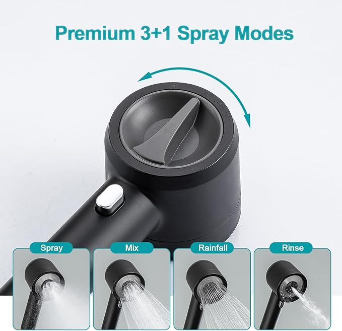 High Pressure Showerhead with Filters, Filtered Shower Head Handheld with ON/OFF Switch,Extra Long 79-inch Hose and Adjustable Angle Bracket Extra Low-Reach Adhesive Wall Mount for Kids (black)