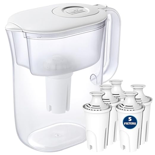 10-Cup Water Filter Pitcher with 5 Replacements & Electronic Change Reminder - Compatible Brita Water Pitcher Brita Filter Replacement