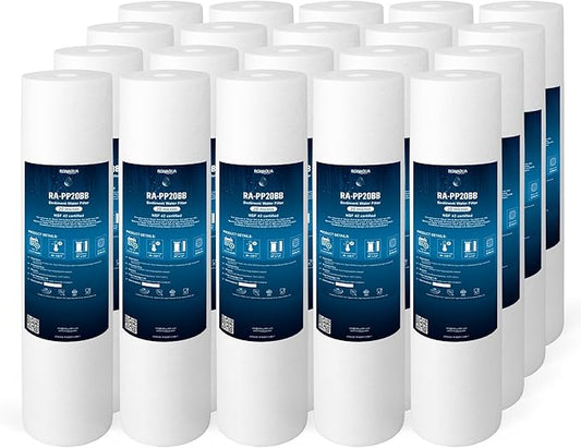 Ronaqua 20" x 4.5" Big Sediment Replacement Water Filter Cartridge, 20 Micron, NSF Certified, for Whole House, Compatible with 155358-43, 2PP20BB1M, AP810-2, FPMB-BB5-20, P5-20BB, SDC-45-2005, 20 Pack