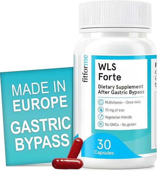 FitForMe One-a-Day Bariatric Multivitamin with Iron — After Weight-Loss Surgery (Gastric Bypass) — Easy-to-Swallow WLS Forte Capsule, 30 Count, 1-Month Supply
