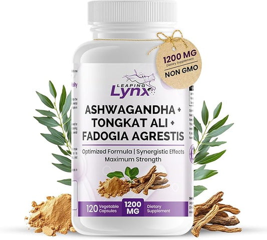 SUPER SUPPLEMENTS Ashwagandha Capsules + Tongkat Ali + Fadogia Agrestis - 120 Capsules, Organic Ashwagandha Supplement - Vegan Ashwagandha Root, Gluten-Free, Non-GMO, for Stress Relief, Energy & Sleep