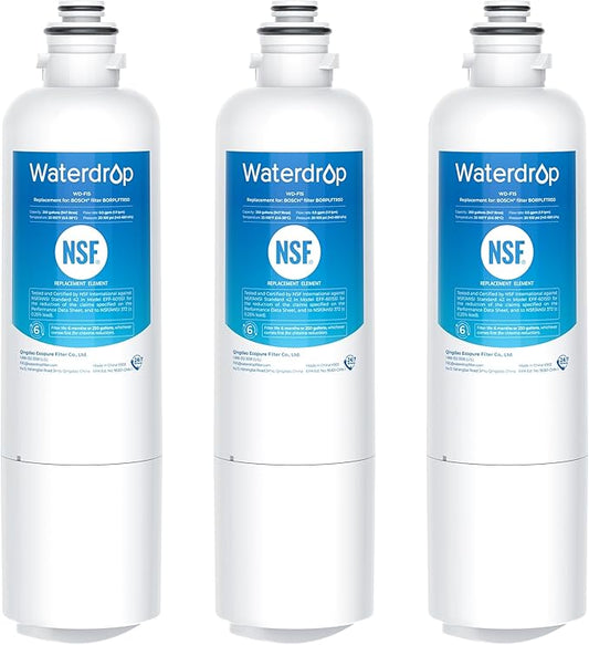 Waterdrop BORPLFTR50 Replacement for Bosch® Ultra Clarity® Pro 11032531, 12033030, 11025825, BORPLFTR55, B36CD50SNS, B36CT80SNS, B36CL80ENS, B36FD50SNS, WFC100MF, Refrigerator Water Filter, 3 Filters