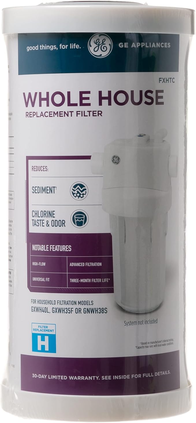 GE FXHTC Whole House Water Filter | Replacement for Water Filtration System | NSF Certified: Reduces Chlorine, Sediment, Rust & Other Impurities | Replace Every 3 Months for Best Results | 1 Filter