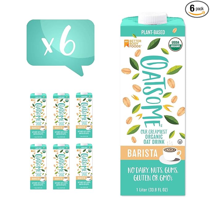 Oatsome Organic Oat Milk, Barista Blend, Gluten-Free, Dairy-Free (6 Pack), 33.8 Fl Oz