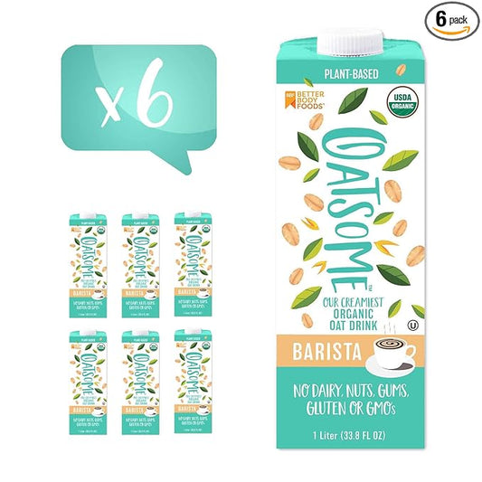 Oatsome Organic Oat Milk, Barista Blend, Gluten-Free, Dairy-Free (6 Pack), 33.8 Fl Oz