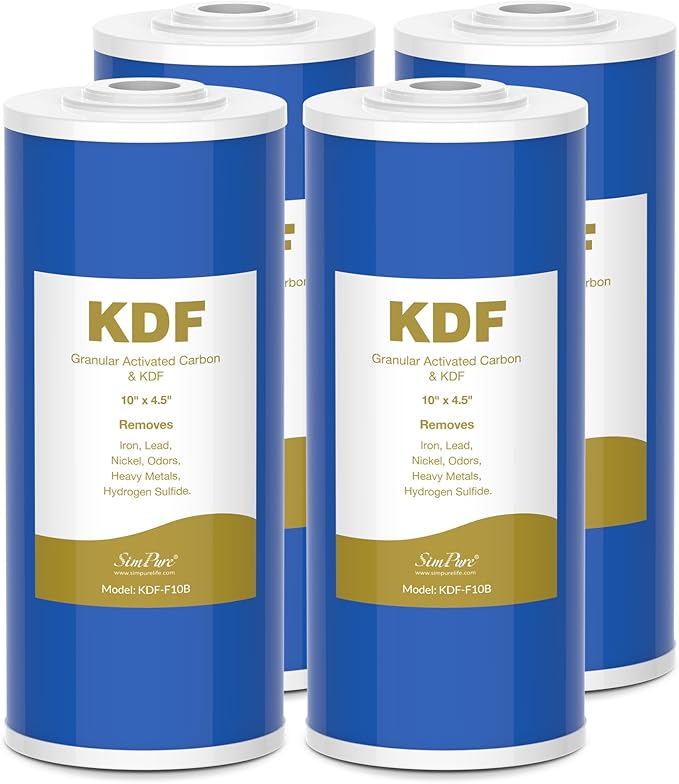 SimPure 10" x 4.5" Carbon and KDF Filters, Whole House KDF/GAC Heavy Metal Water Filter Cartridge Replacement for DB10C-2KDF, DB10P (4 Pack)