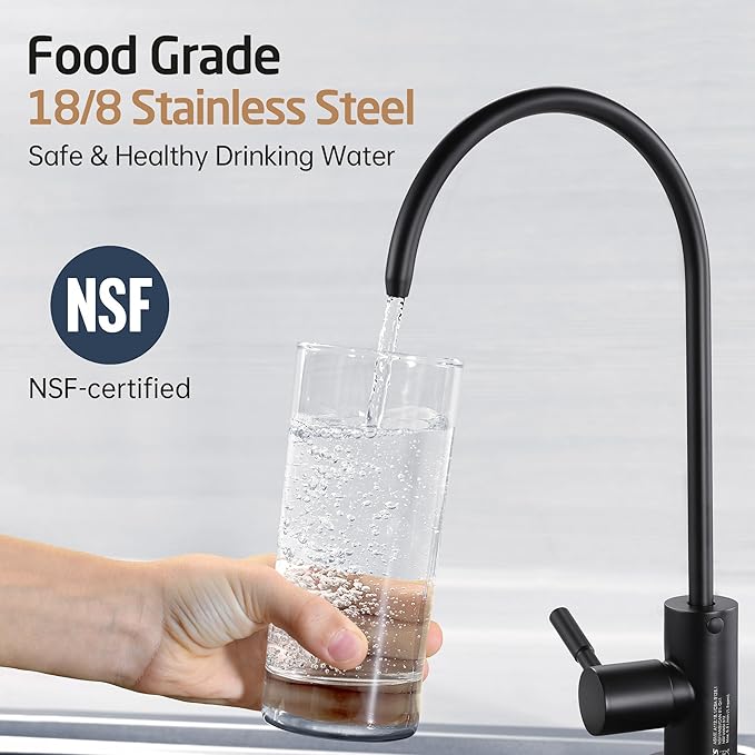 KES NSF Certified Reverse Osmosis Faucet Black RO Lead-Free Water Filter Faucet Drinking Water Faucets Kitchen Faucet 304 Stainless Steel, Z504CLFF18-BK