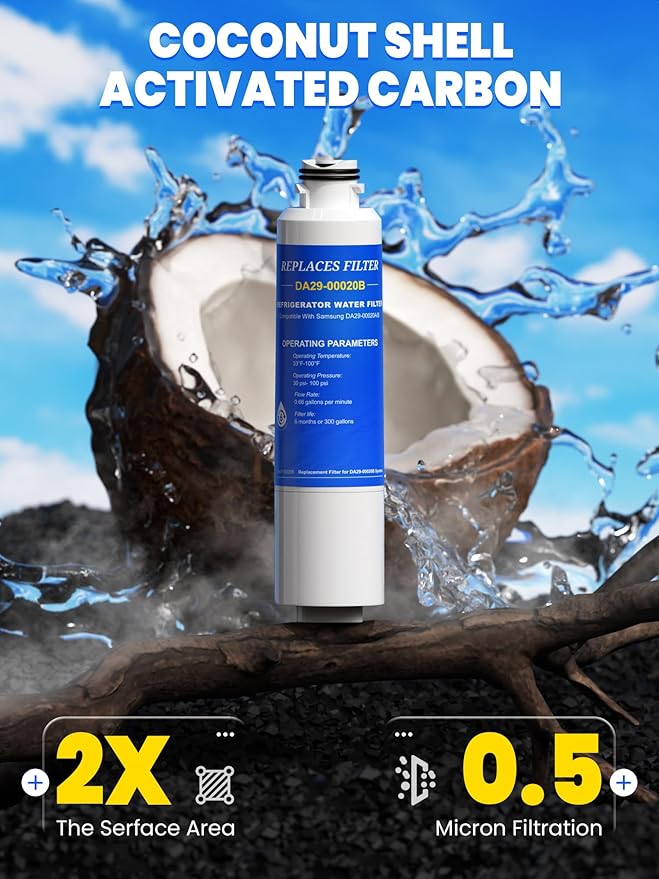 DA29-00020B Filter Compatible with Samsung Water Filter DA29-00020B, DA29-00020A, DA-97-08006A-B, HAF-CIN/EXP, HAF-CIN, HAF-CIN- exp, HAFCIN, 04609101000, 09101, 46-9101, 469101, 4 Pack, By CHOPLO