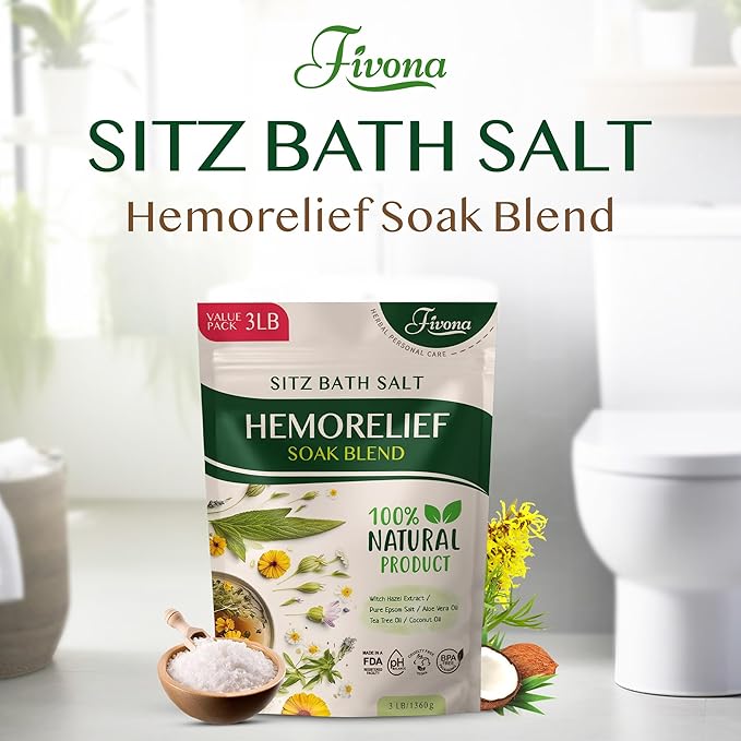 Sitz Bath Salts for Hemorrhoids Treatment - Soak Blend Epsom Salt with Natural Essential Oils, Soothing Perineal Soaking for Postpartum Care, Discomfort Relief, Fissures - Value Pack 3LB