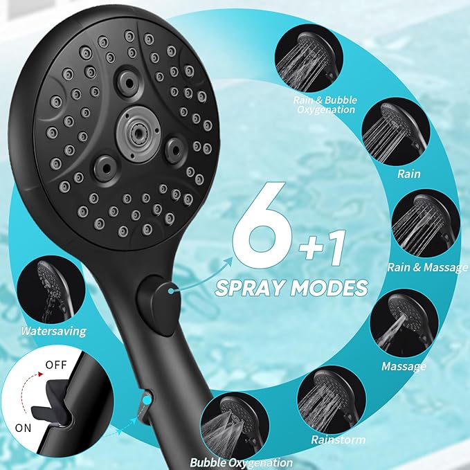 10'' Dual 20 Stage Filtered Shower Head with Handheld, 6 Spray Settings Handheld Shower Head High Pressure Rainfall Filter Combo with 12'' Adjustable Extension Arm, 71'' Shower Hose (Matte Black)