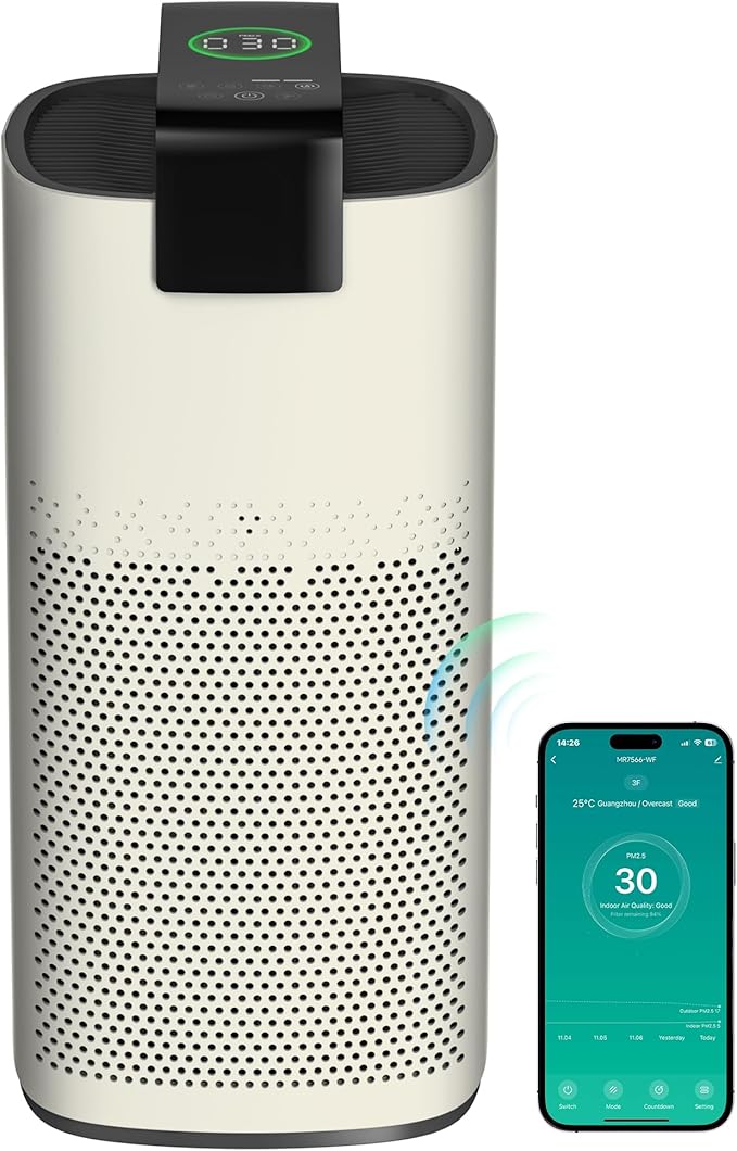 Air Purifiers for Home Large Room Up to 2800Ft² with PM 2.5 Air Laser Sensor, Hepa 3-in-1 air Filter Filters Airborne Particles, air purifiers With Smart WiFi and Sleep Mode(Ivory,1 Pack)+1Pcs