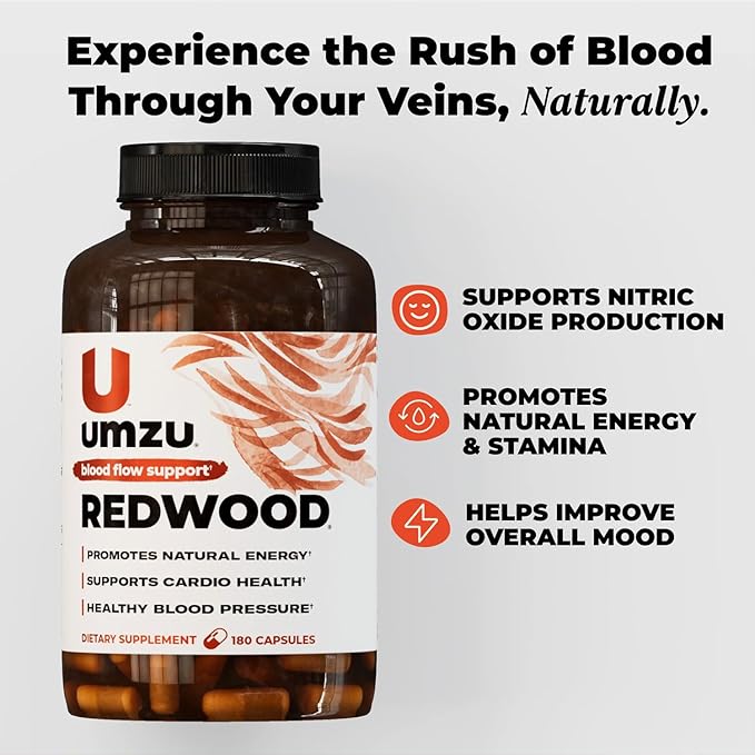 UMZU Redwood Nitric Oxide Booster, 1-Month Supply – Nitric Oxide Supplement with Vitamin C, Garlic & Horse Chestnut – Supports Healthy Circulation, Blood Flow, Energy, Stamina and Daily Vitality