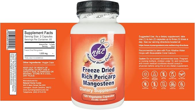 Mangosteen Pericarp Capsules – Organic Freeze Dried Powder Strength, Rich in 56+ Potent Xanthones & Flavonoids, High ORAC – 120 Veggie Capsules