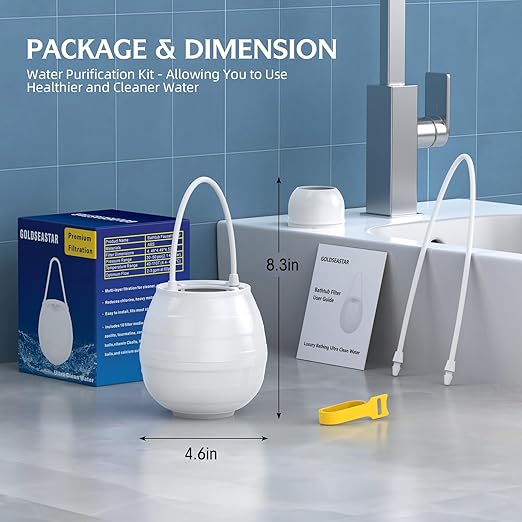 Bathtub Faucet Water Filter – 10-Stage Granular Core Filtration System, 7500 Gallon Filter Life, Softens Hard Water, Reduces Chlorine, Fluoride, Rust – Skin & Hair Safe – Tool-Free Install (White)