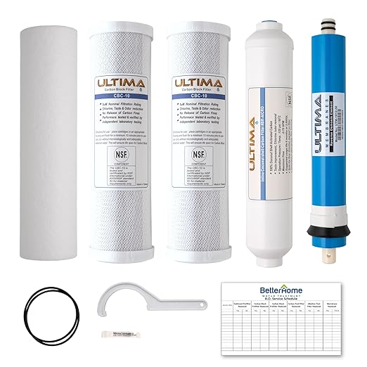 Ultima 7/VII 5 Stage Reverse Osmosis Water Filters, Uinversal Under Sink Water Filter System Replacement Cartridges with a 50 GPD Reverse Osmosis Membrane and a 1/4-Inch NPT Post Carbon Filter Kit