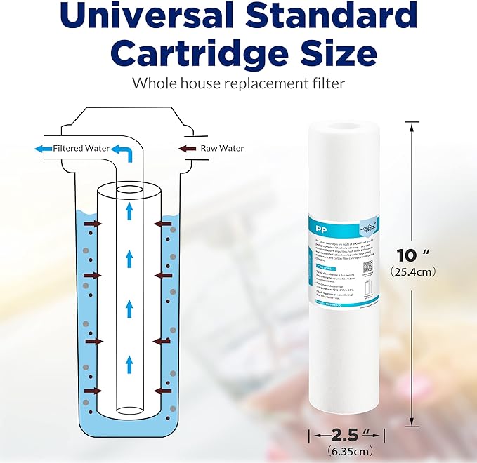 Membrane Solutions 5 Micron 10" x 2.5" Sediment Water Filter Replacement Cartridge for Any Water Filter 10 x 2.5 inch Whole House RO System, Compatible with GE FXUSC, Aqua-Pure AP110, WHKF-GD05-6 Pack