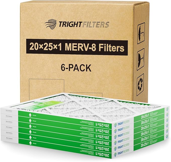 20x25x1 Air Filter 6 Pack, Durable MERV 8 Pleated Home HVAC AC Furnace Filters, Lightweight Compact Air Conditioner Filter Replacement