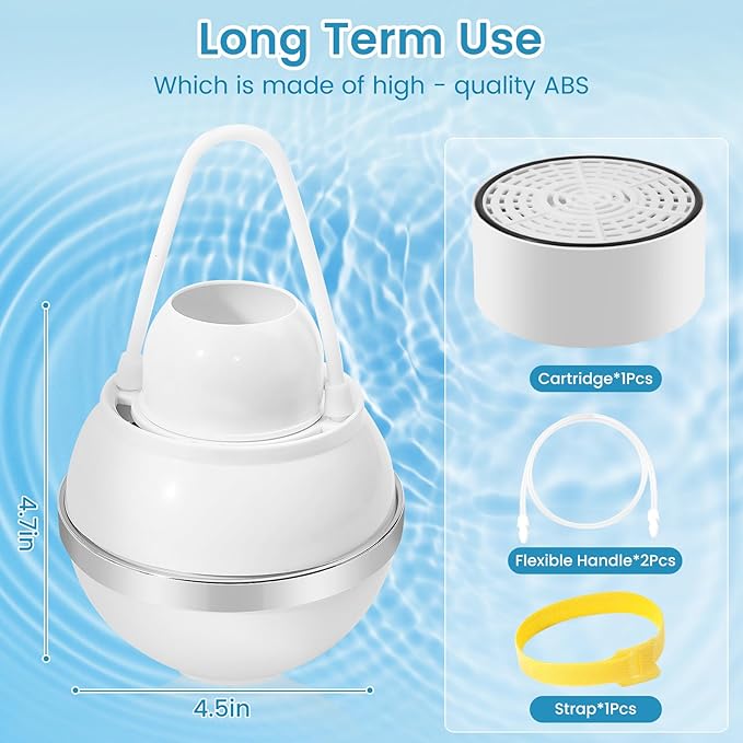 Bath Filter for Tub,Bath Water Filter for Softer Hair&Skin, 8 Stage Filtration bathtub water filter 2,500 Gallons Capacity, 6 Dimensional effect，BPA Free Easy to Install for Home, Hotels&Spa（White）