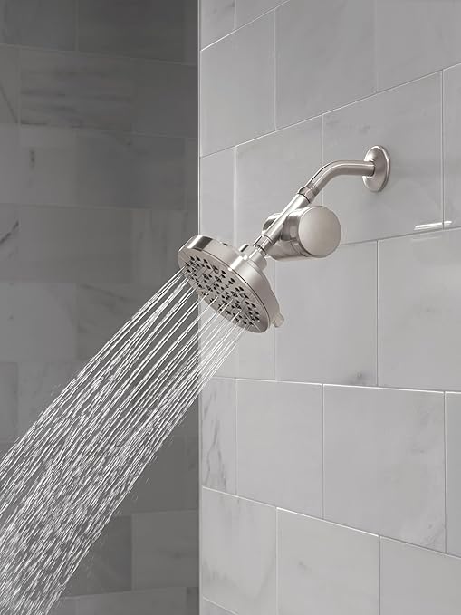 Delta Faucet 5-Setting Shower Head Brushed Nickel with Clarifi Standard Shower Filter Attachment with Filter