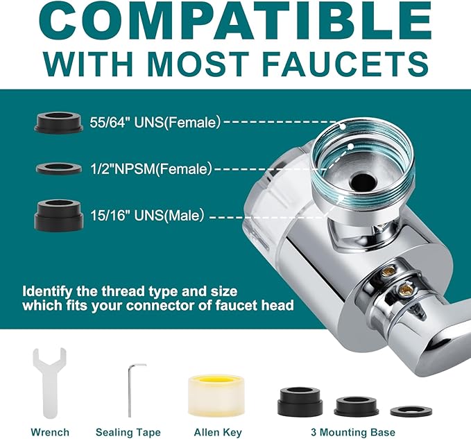 1080º Sink Water Filter Faucet, Splash-proof Sink Faucet Extender with Filter, Reduce 99% Chlorine, 2 Modes Spray Attachment for Home Kitchen & Bathroom, 9PCS Replacement Filter