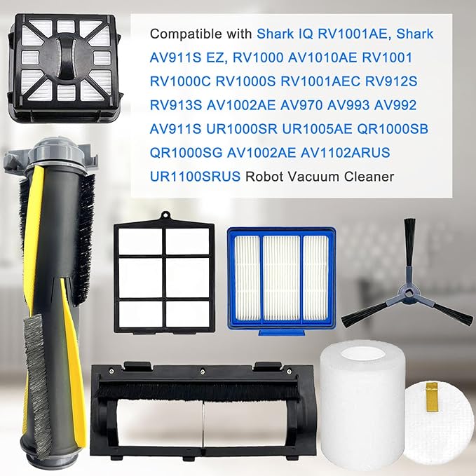Replacement Part for Shark IQ R101AE RV1001AE AV912S AV1010AE RV1000 AV970 AV993 AV1002AE,1 Main Brush,1 Roller Brush Cover,4 Filter,8 Side Brushes,1 Pre Filter,1 Filter&2 Pre-Motor Foam&Felt Filter