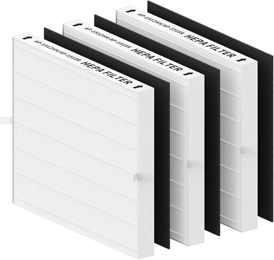 3 Pack AP-1512HH Replacement Filter Set for Coway Airmega AP-1512HH and and Airmega 200M air Purifier, Compared to Part #3304899, 3 True HEPA + 3 Carbon Filters