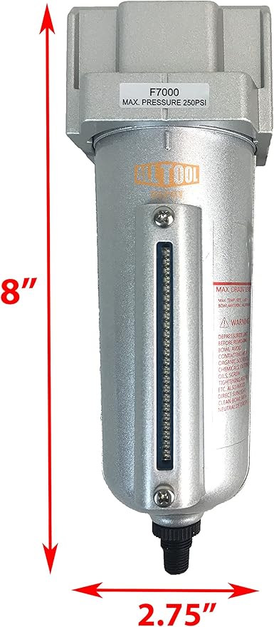 1/2" NPT HEAVY DUTY Industrial Grade Particulate Filter/Water Trap For Air Compressor Compressed Air Lines, 5u With Metal Bowl (AUTO DRAIN)